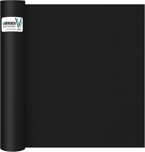 Papel de regalo negro de 15 x 390 pulgadas, papel kraft para manualidades, papel de construcción negro, tablero de anuncios, caballete, pintura,