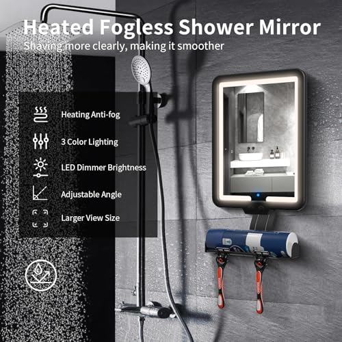Miroir de rasage à intensité variable avec éclairage LED haut de gamme pour douche - 3