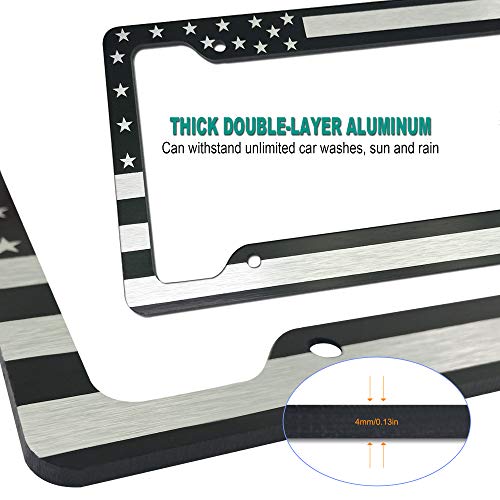 Image of License Plate Frame American Flag, Black Patriotic Plate Frame