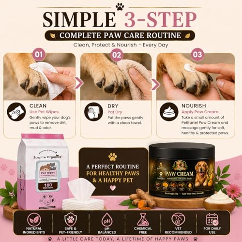 Image of Paw Cream 30g + Pet Wipes 100 Sheets Combo | Moisturizing Paw Balm with Peppermint Oil & Mango Butter | Cleaning Wipes for Dog | Daily Grooming Care for Paws, Coat, Dirt Removal & Hygiene