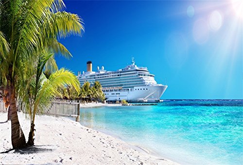 OFILA Tropical Beach Backdrop 7x5ft Sandbeach Summer Vacation Honeymoon Trip Cruise Ship Photos