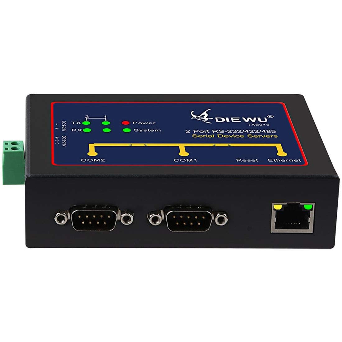 DIEWU Industrial 2 Ports RS232/422/485 Serial Device Server Converter Support VCOM/TCP Server/TCP Client/UDP Mode