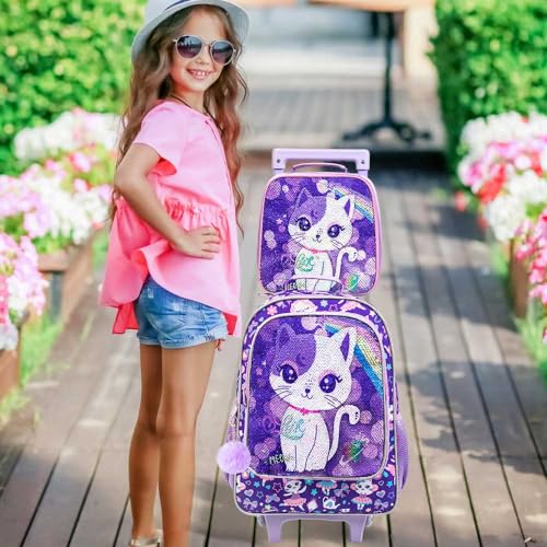 KLFVB Rolling Backpack for Girls Boys, Kids Roller Wheels School Bookbag with Lunch Bag, Wheeled School Bag for Children2