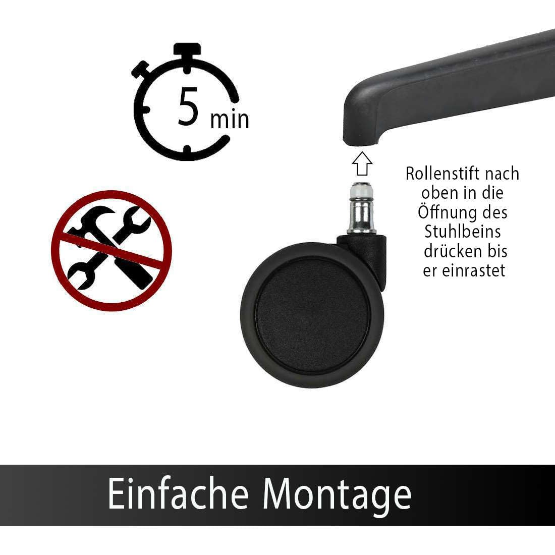 Sedus Stoll - Set di 5 Ruote di Sicurezza Doppie SR-01 - Perno 11mm - Per Sedie da Ufficio - Frenata in Base al Carico - Qualità Tedesca (Scelta: Pavimenti Duri o Morbidi)