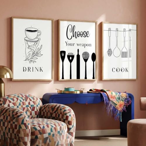 Image of HOTHOUSE Kitchen Wall Art poster With Frame For Living Room Bed Room Hotel Wall Decor Digital Reprint engineered wood Set of 3 (19X25 inch)