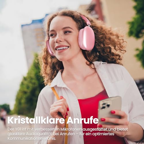 Wentronic Y01 Noise-Cancelling-Kopfhörer, Kabellose Over-Ear-Kopfhörer, Bluetooth 5.3, Hi-Res Sound, 48h Wiedergabe, faltbar, mit Mikrofon für iOS/Android/PC – Rose – Bild 5
