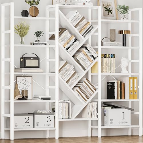 INNOD 70" Triple 5 Tier Book Shelf, Large Wooden Bookcase