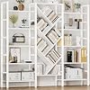 INNOD 70″ Triple 5 Tier Book Shelf, Large Wooden Bookcase with 17 Open Display Shelf, Modern Tree Bookshelf Metal Frame Tall Bookshelf Furniture for Living Room Bedroom Home Office White