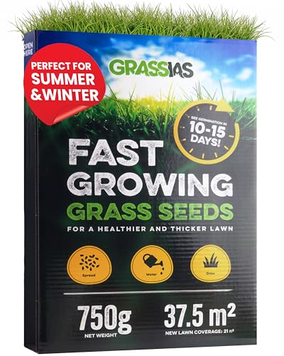 Grassias Fast Growing Grass Seed 750g Premium Quality Lawn Seed for Overseeding & New Lawns Hard Wearing & Pet Friendly - Perfect for UK Lawns - Winter & Defra Approved