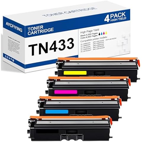 TN433 Toner Cartridges Set, Replacement for Brother TN433 TN436 TN431 TN431BK for Brother MFC-L8900Cdw Toner, HL-L8360Cdw HL-L8260Cdw MFC-L8610Cdw Printer (TN-433BK/C/M/Y Toner Cartridge 4 Pack) Cover