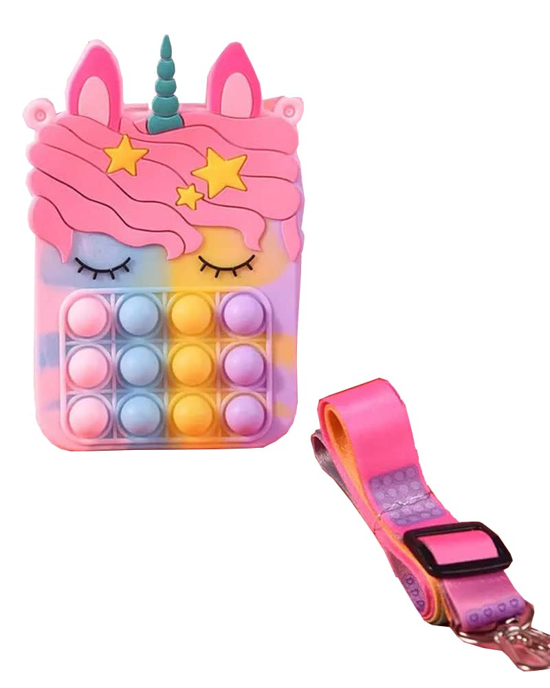 WEGMANS Unicorn Fidget Popit Silicone Waterproof Sling Bags Crossbody Purse for Kids Girls Boys