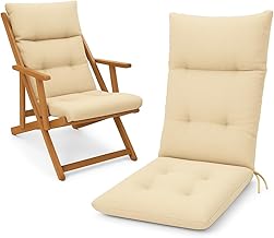 HAND Cuscino Ricambio per Poltrona Relax Harmony – Cuscino Sedia Sdraio 110x45x5 cm – Imbottito, con Elastico e Laccetti – Compatibile Sedie Legno Ferro PVC (Ecrù, 110x45)