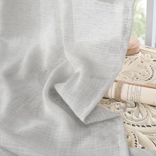 Image of BGment Long Linen Curtains 102 Inch Length for Living Room, Light Grey Sheer Window Drapes for Bedroom Farmhouse Decor with Rod Pocket Lightweight Rustic Textured, 2 Panels Set, Each 52 Inch Wide