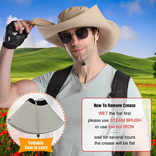 Image of HUAMULAN Wide Brim Sun Hats Men and Women Bucket Safari Fishing Hat for Hiking Garden Lawn Work Camping Outdoor