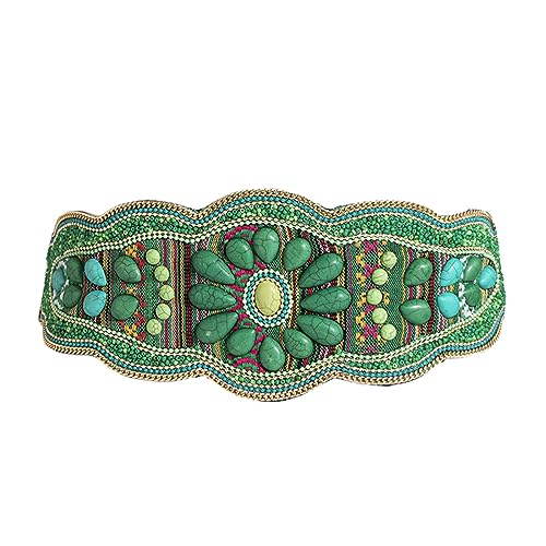 Bohemian Waist Belt Hand Beading for Travel Ethnic Photography Props Stretchy Belt Heavy Duty Colorful Beads, Green