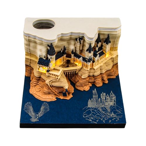 3D Castle Notepad Calendar 2026 Desk Calendar Memo Pad with Led Lights 3D Calendar 2026 DIY Paper Carving Art Memo Pad Paper Carving Art for Home Office Desktop Decoration Gift