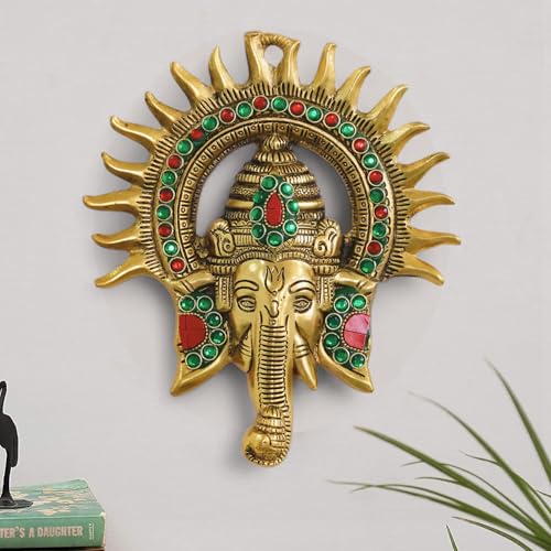 Image of KridayKraft Metal Ganesha ji Statue,Ganpati Wall Hanging Sculpture Lord Ganesh Idol Lucky Feng Shui Wall Decor Your Home, Office,Religious Gift Article Decorative,Showpiece (Stone, KIRAN GANESH)