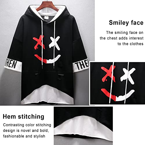 Men's Hoodie Sweater Short Sleeve T shirt with Hood Pullover Graphic Colorblock Hip Hop Streetwear Unisex Loose2