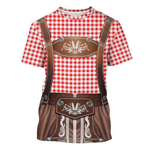DFZ Oktoberfest T-Shirt German Lederhosen Bavarian Short Sleeve for Mens Funny Costume Party Top Red