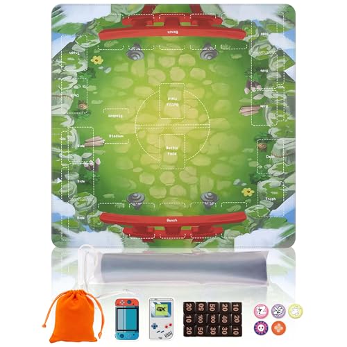 Cylvenor Premium PTCG playmat Set - 24x24 for Pokemon mat with 22 Damage counters and Storage Bag - Ideal for PTCG Board Game and TCG Play(Style1)