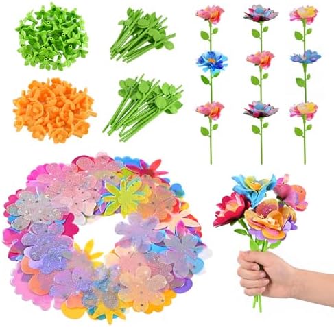 BlueSwan Nachfüllsets für Blumenpresse Set, mit 108 Blüten & 36 Haltern | Geschenk Mädchen, Bastelset Kinder ab 4 5 6 7 8 9 10 11 12 Jahre, DIY Blumenstrauß, Blumen Basteln, Geburt