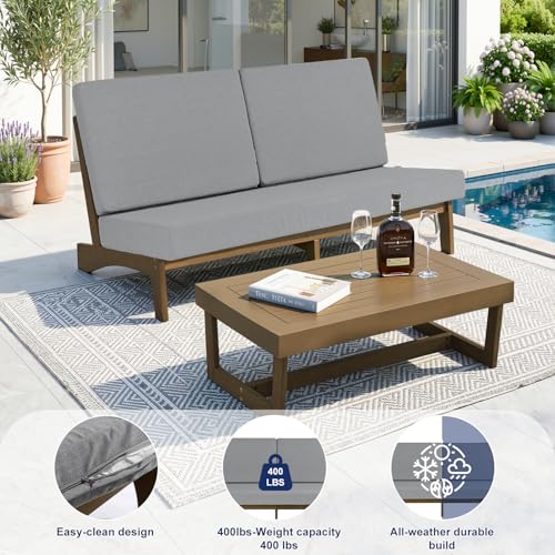 Image of Pia Ricoo 1-Piece Patio Furniture Set, Outdoor Loveseat with 4.5-Inch Thick Cushions, All-Weather Outdoor Sofa for Backyard, Deck, Lawn - Gray (Split Back)