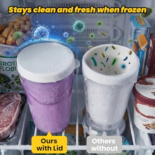 Image of Slushie Maker Cup Slush and Shake Maker with Lid, DIY Slushie Cup with Freezer Core for Quick Frozen Homemade Single-Serving Slushie, Fruit Smoothies, Purple (Purple+White)