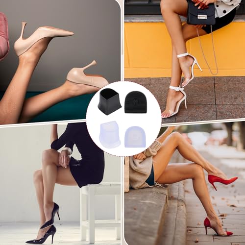 Image of 8 Pairs Heel Caps for High Heels Noise Reducing High Heel Protectors Non-Slip Heel Covers for Walking on Grass and Uneven Road (4 Sizes,Black,Transparent)