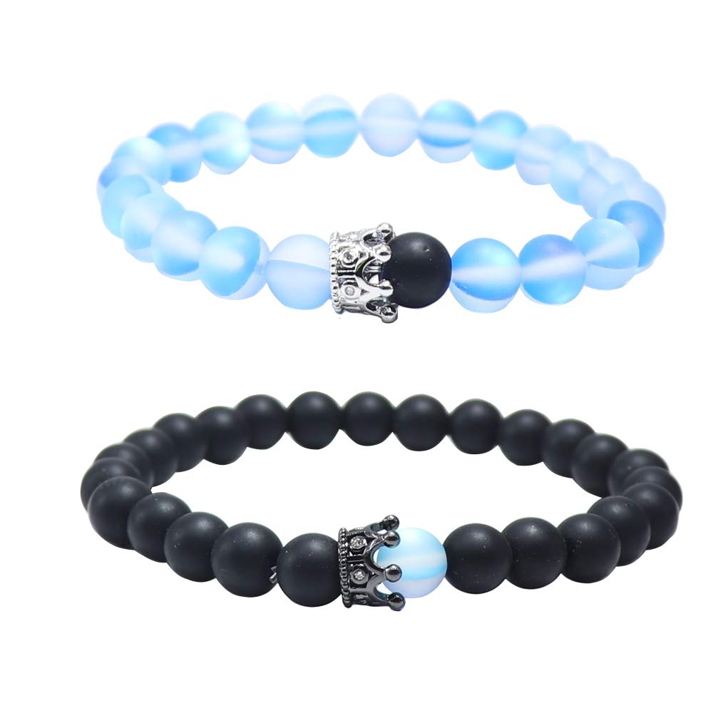 UEUCUEUC Distance Couple King & Queen Crown Armbänder Seine Freundschaft 8mm Perlen Bangle Armband