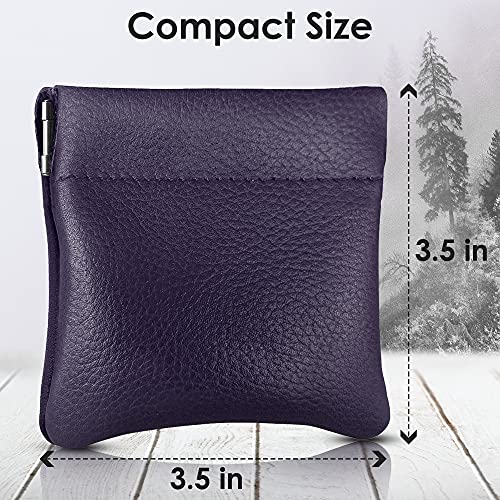 Image of Nabob Leather Genuine Leather Squeeze Coin Purse, Coin Pouch Made IN U.S.A. Change Holder For Men /Woman Size 3.5 X 3.5 (Purple)