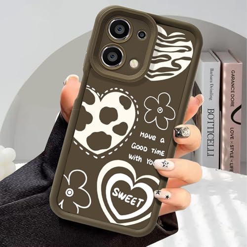 BEENTRYS Kuhmuster Handyhülle für Xiaomi Redmi Note 13 Pro 5G / Xiaomi Poco X6 Hülle Süßes Herz Blumen Motiv ästhetisch Mädchen Frauen Weich TPU Case Silikon Stoßfest Kameraschutz Schutzhülle-Braun