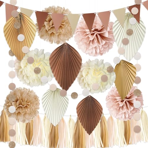 YBwanli geburtstagsdeko beige pastell deko,boho style,gender reveal baby party,hochzeitsdeko vintage,welcome home,geburtstagsdeko frauen junge mann,pompons,wimpelkette,girlande