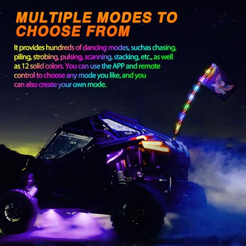 Image of Nilight RGB Whip Light 1PC 4FT Lighted Antenna Whips with Remote & App Control DIY Chasing Patterns Brake Reverse Lights for ATV UTV Polaris RZR Can-am Dune Buggy Pickup Trucks Jeep
