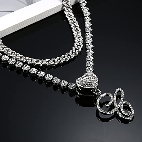 Jstyle Cursive Silver Initial Pendant Necklaces Alphabet Pendant Choker Necklace Miami Cuban Link Chain Necklace For Women Heart Iced Out Bling Letter Chain With Pendant Hip Hop Jewelry Gift C #TOP3