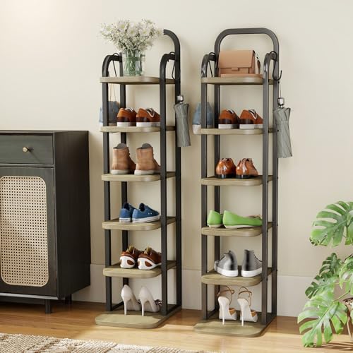 WAHEWUD 6 Tier Vertical Shoe Rack for Entryway, Narrow Wooden