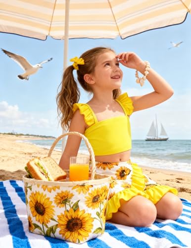 Image of ALISISTER Girls Swimsuit 3 Piece Bathing Suits Summer Bikini Tankini Sets with Cover Up Skirt for 4-12 Years