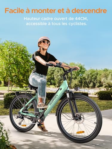 MileCity1 26' E-Bike für Erwachsene, 7 Gang Elektrofahrrad mit Austauschbarem 36V 13Ah Akku, 25 km/h und 80–100km Reichweite E-Bike für Städtische Pendler, IP65 Wasserdicht (MileCity1, Grün)
