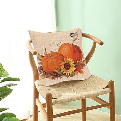 Herbstkissen, 45,7 x 45,7 cm, 4 Stück, für Herbstdekoration, Kürbis-Ahornblätter, Sonnenblumen-Vase, für den Außenbereich, Herbstkissen, dekorative Dekokissen, Bauernhaus, Erntedankfest, Herbst, – Bild 4