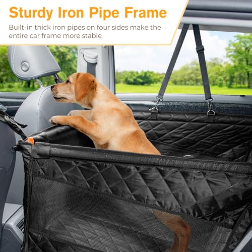 pecute Extra Stabiler Hunde Autositz, Verstärkter Hundesitz Auto für Mittlere und Großer Hunde, Wasserdichter Rutschfester Haustierautositz Kratzfester mit 4 Befestigungsgurten - Schwarz