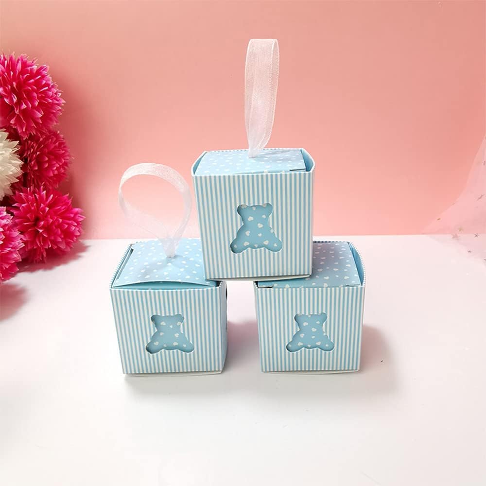 50 Pezzi Scatola di Caramelle Regalo Carta, Scatole di Carta Regalo, Scatoline Carta Portaconfetti, con 50 Nastri, Confezione Regalo per Compleanno, Matrimonio, Festa, Blu