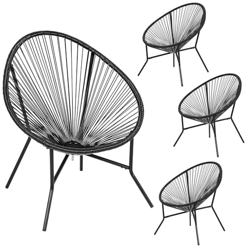 ONBRILL 4-Piece Outdoor Acapulco Chairs Set, Modern Patio Furniture Set, PE Pattan Bistro Set with Steel Frame for Balcony, Lawn, Porch and Garden, Black