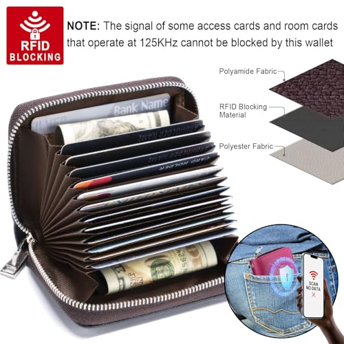 Image of Mayski Credit Card Holder, Zipper Credit Card Wallet for Women, Small Accordion Card Cases Holder, KeyChain Wallet, Business Card Holder, Burgundy