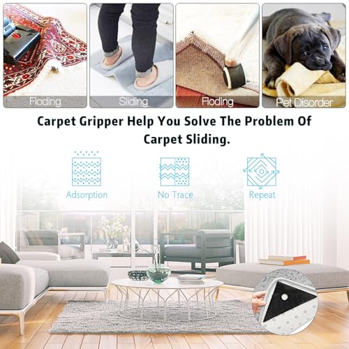 ZC GEL Adesivos de carpete 16 peças, tapetes reutilizáveis e laváveis, aderência antiderrapante para