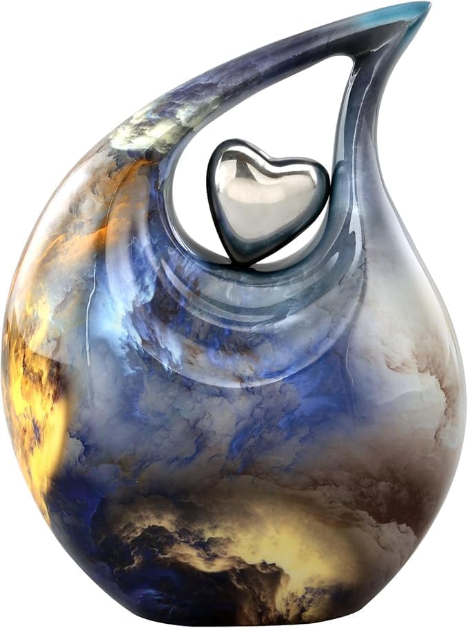 Teardrop Urn - Solid Metal Teardrop Cremation Urn for Ashes - Adult Loving Heart - Unique Design Funeral and Memorial Urns for Human Ashes Upto 210 Cubic Inches