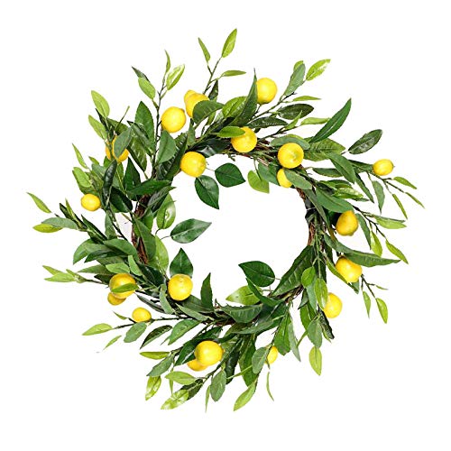 CUTICATE Artificial Wreath Fruit Front Door Simulation Lemon Steel Rattan Ring Green Leaves Garland for Party Holiday Wedding Roof Dining Table Decoration - Thumbnail 3