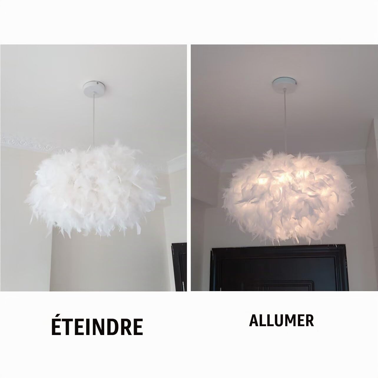 45 cm/17,8" Ellipsoïde Plume Blanche Suspension Abat-Jour en Plumes Plafonnier Lustre en Plumes pour Salon, Chambre à Coucher, Salle à Manger