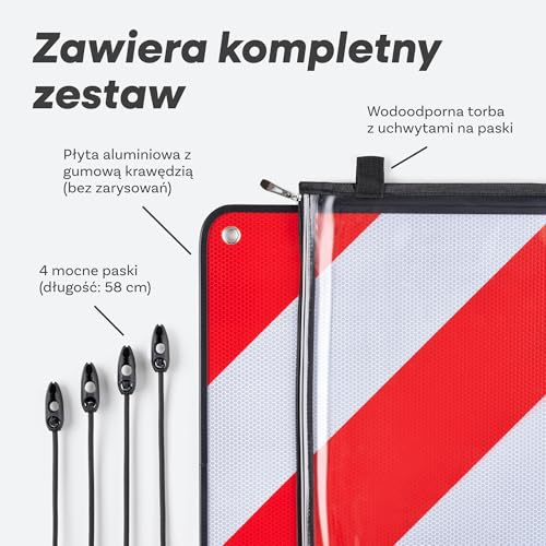 Prowiste Tablica ostrzegawcza na bagażnik rowerowy – Zatwierdzona ECE R70 – Do Włoch, Hiszpanii & Portugalii – Wytrzymałe aluminium – Łatwy montaż z pasami & torbą (50×50 cm)