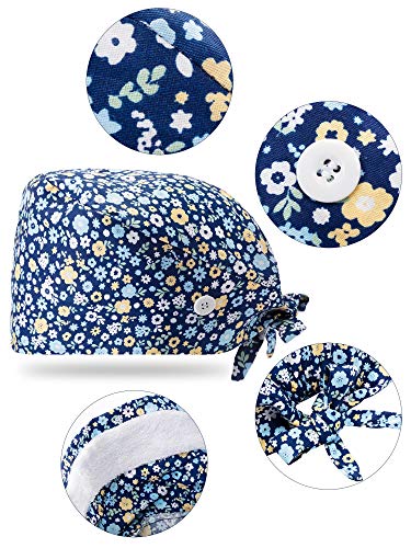 8 Packs Gourd-Shaped Working Cap With Buttons Sweatband Adjustable Hats Tie Back Hats Headwear Printed For Women Men, Multicoloured, Medium #TOP6