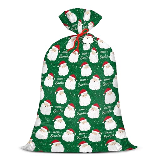 WRAPAHOLIC 56" Large Christmas Plastic Gift Bag - Green Santa Claus Jumbo Bike Bag Gift Wrap for Christmas, Winter, Holiday, Parties, Celebrating - 56" H x 36" W