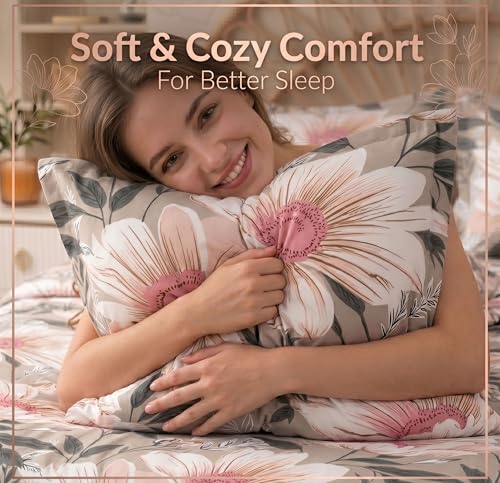 Image of HOMEKART Floral Printed King Size Cotton Bedsheet with 2 Pillow Covers | Luxury Double Bed Bedding Set 86x88 Inches | Ultra Soft, Breathable & Wrinkle Resistant & Home Decor (Misty Pink Bloom)